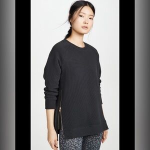 Varley Black Crew Neck Sweater with Gold Zipper
